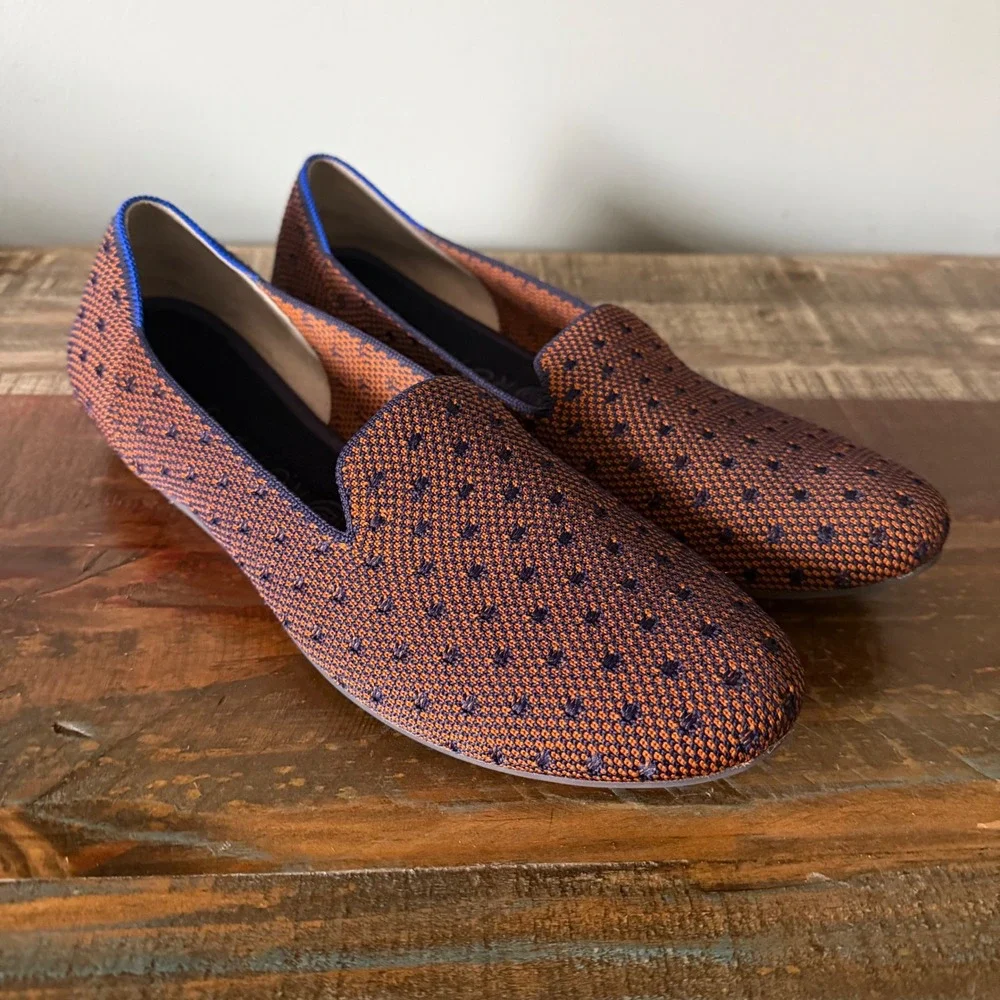 Rothy's The Loafer Sienna Dot Rusty‎ Orange Brown Navy Knit Flats Womens W11.5